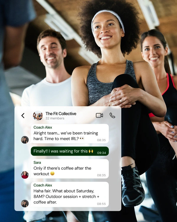 Real-world connections<p>From group chats to meetups. Community happens both online and on the ground.</p>